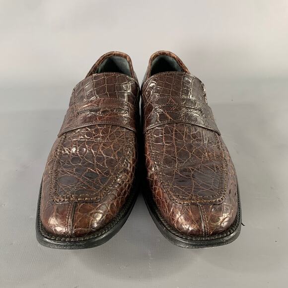 SALVATORE FERRAGAMO Size 8.5 Brown Embossed Leather Slip On Loafers main image 6